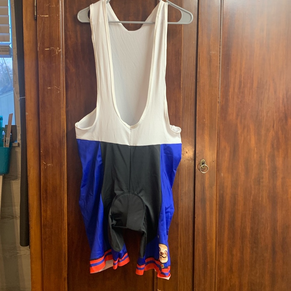 NWT Bicycle Booth bib pad bike shorts. White mesh top blue red black short XXL